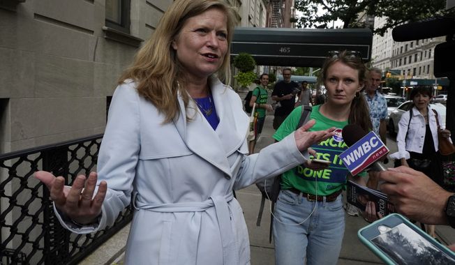 Democrat mayoral candidate Kathryn Garcia talks with the media on New York&#x27;s Upper West Side, Tuesday, June 22, 2021. The final votes are set to be cast Tuesday in New York&#x27;s party primaries, where mayors, prosecutors, judges and city and county legislators will be on the ballot, along with other municipal offices. (AP Photo/Richard Drew)