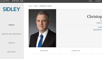 Screen capture of Christopher Fonzone&#x27;s profile page at Sidley Austin LLP. Mr. Fonzone was confirmed by the U.S. Senate on June 22, 2021, to general counsel for the Office of the Director of National Intelligence, over the objections of Senate Republicans who expressed concern about his previous legal work for Huawei, a Chinese technology firm. (www.sidley.com)