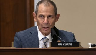 Rep. John Curtis, R-Utah, ranking member of the House Committee on Natural Resources, Subcommittee on National Parks, Forests, and Public Lands talks speaks during a hearing on Capitol Hill in Washington, Tuesday, July 21, 2020, to consider bills, H.R. 970 H.R. 4135 H.R. 7550, to remove Confederate statues. (AP Photo/Carolyn Kaster) **FILE**
