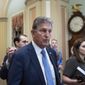 Sen. Joe Manchin, D-W.Va., speaks with reporters as he walks at the Capitol in Washington, Thursday, June 24, 2021. A bipartisan group of lawmakers have negotiated a plan to pay for an estimated $1 trillion compromise plan. (AP Photo/Alex Brandon)