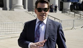 Anthony Scaramucci leaves Federal court, in New York, Thursday, June 24, 2021. He was to testify in the trial of Chicago banker, Stephen Calk, on charges he tried to buy himself a senior post in former President Donald Trump&#39;s administration by making risky loans to Trump onetime campaign chairman, Paul Manafort. (AP Photo/Richard Drew)