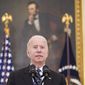 President Joe Biden speaks during an event in the State Dining room of the White House in Washington, Wednesday, June 23, 2021, to discuss gun crime prevention strategy. (AP Photo/Susan Walsh)