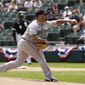 Seattle Mariners relief pitcher Hector Santiago throws against the Chicago White Sox during the third inning in the first baseball game of a doubleheader in Chicago, Sunday, June 27, 2021. (AP Photo/Nam Y. Huh)