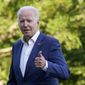 President Joe Biden gestures as he walks on the South Lawn of the White House after stepping off Marine One, Sunday, June 27, 2021, in Washington. Biden is returning from a weekend at Camp David. (AP Photo/Patrick Semansky/File)