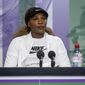 USA&#39;s Serena Williams attends a press conference, ahead of the Wimbledon Tennis Championships, in London, Sunday, June 27, 2021. (Florian Eisele/Pool Photo via AP) ** FILE **
