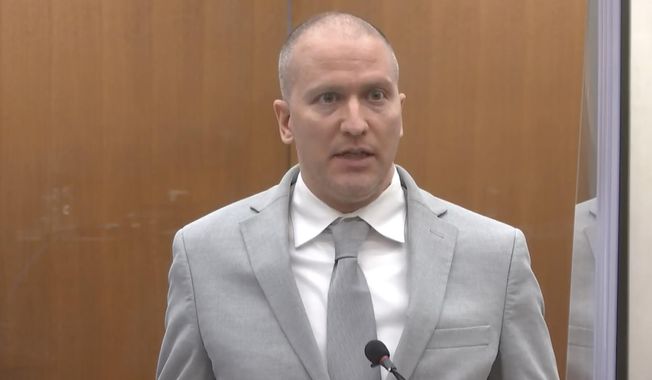 In this image taken from video, former Minneapolis police Officer Derek Chauvin addresses the court as Hennepin County Judge Peter Cahill presides over Chauvin&#x27;s sentencing, Friday, June 25, 2021, at the Hennepin County Courthouse in Minneapolis. Chauvin faces decades in prison for the May 2020 death of George Floyd.  (Court TV via AP, Pool)