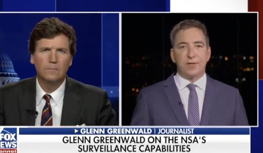 Journalist Glenn Greenwald discusses the National Security Agency with Fox News host Tucker Carlson, June 30, 2021. (Image: Fox News, &quot;Tucker Carlson Tonight&quot; video screenshot)