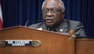 Chairman Rep. James Clyburn, D-S.C., speaks as Federal Reserve Board chairman Jerome Powell testifies on the Federal Reserve&#39;s response to the coronavirus pandemic during a House Oversight and Reform Select Subcommittee on the Coronavirus hearing on Capitol Hill in Washington, Tuesday,  June 22, 2021. (Saul Loeb/Pool via AP)