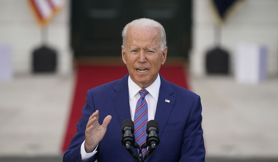 President Joe Biden speaks during an Independence Day celebration on the South Lawn of the White House, Sunday, July 4, 2021, in Washington. (AP Photo/Patrick Semansky)