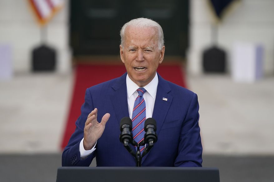 President Joe Biden speaks during an Independence Day celebration on the South Lawn of the White House, Sunday, July 4, 2021, in Washington. (AP Photo/Patrick Semansky)