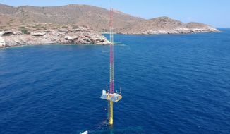 FloatMast platform in the Aegean Sea completing a 12 month wind data measurements campaign initiating Offshore Wind in Greece