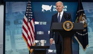 President Joe Biden listens to a question after delivering remarks about the COVID-19 vaccination program during an event in the South Court Auditorium on the White House campus, Tuesday, July 6, 2021, in Washington. (AP Photo/Evan Vucci)