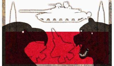 Illustration on aid to Poland by Alexander Hunter/The Washington Times