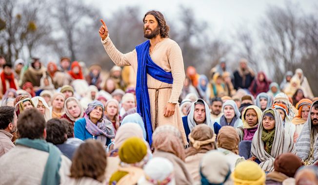 Jesus, portrayed by actor Jonathan Roumie, delivers a sermon to thousands of followers in the Season 2 finale of “The Chosen,” a crowdfunded, multiyear streaming video series about the life of Christ. (Photo courtesy of Angel Studios)