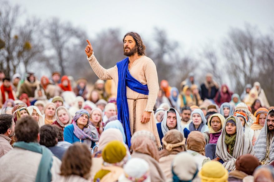 Jesus, portrayed by actor Jonathan Roumie, delivers a sermon to thousands of followers in the Season 2 finale of “The Chosen,” a crowdfunded, multiyear streaming video series about the life of Christ. (Photo courtesy of Angel Studios)