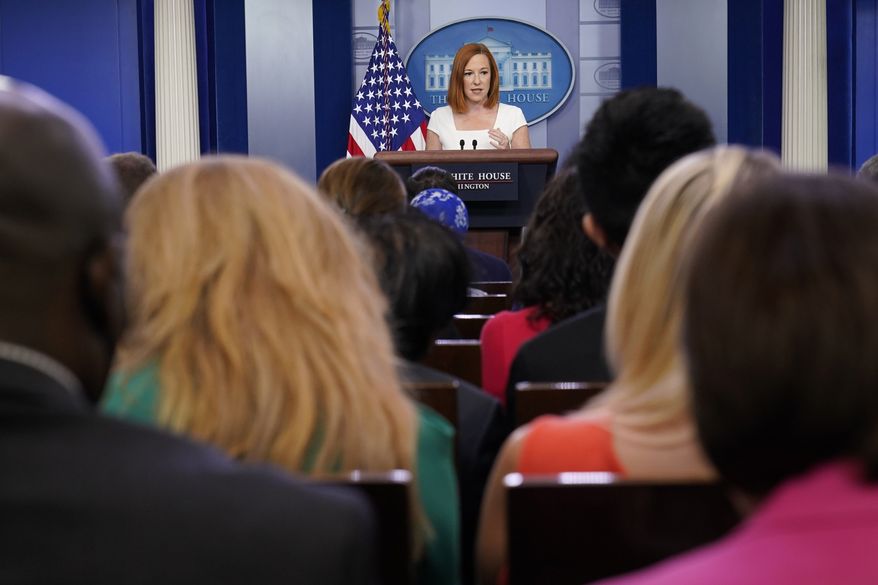 White House press secretary Jen Psaki speaks during the daily briefing at the White House in Washington, Thursday, July 8, 2021. (AP Photo/Susan Walsh)