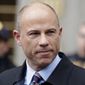Attorney Michael Avenatti, speaks outside court in New York. Avenatti faces sentencing Thursday over a year after a jury concluded he tried to extort millions of dollars from Nike by threatening the company with bad publicity. (AP Photo/Julio Cortez, File)