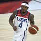 United States&#39; Bradley Beal (4) brings the ball against Nigeria during an exhibition basketball game Saturday, July 10, 2021, in Las Vegas. (AP Photo/David Becker)