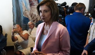 House Speaker Nancy Pelosi arrives for a reception to celebrate the 75th wedding anniversary of former President Jimmy Carter and former first lady Rosalynn Carter Saturday, July 10, 2021, in Plains, Ga.. (AP Photo/John Bazemore, Pool) **FILE**