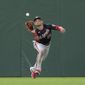 Washington Nationals center fielder Gerardo Parra makes the catch on a fly ball hit by San Francisco Giants&#39; Donovan Solano during the sixth inning of a baseball game Friday, July 9, 2021, in San Francisco. (AP Photo/Tony Avelar) **FILE**