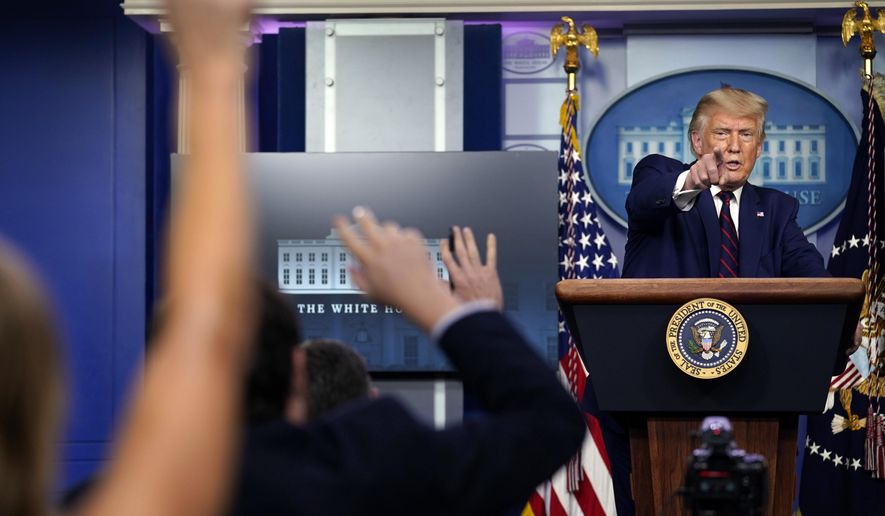 Then-President Trump faces reporters during a news conference at the White House on Sept. 4, 2020. (Associated Press)