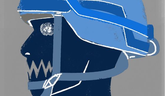 Illustration on the problems of peacekeeping by United Nations by Linas Garsys/The Washington Times