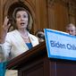 Speaker of the House Nancy Pelosi, D-Calif., speaks during Biden Child Tax Credit news conference, on Capitol Hill in Washington, Tuesday, July 20, 2021. (AP Photo/Jose Luis Magana) **FILE**