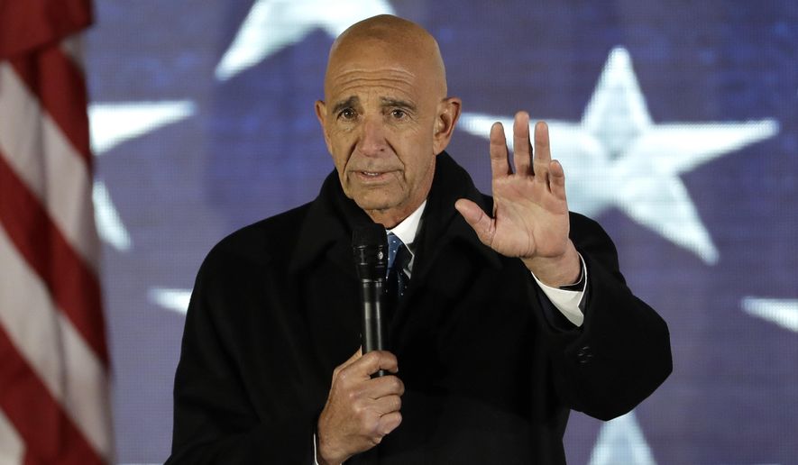 This photo from Thursday Jan. 19, 2017, shows Inaugural Committee chairman Tom Barrack speaks at a pre-Inaugural &amp;quot;Make America Great Again! Welcome Celebration&amp;quot; at the Lincoln Memorial in Washington. Barrack, chair of former President Donald Trump&#39;s 2017 inaugural committee, was arrested Tuesday, July 20, 2021, in California on charges alleging that he and others conspired to influence Trump&#39;s foreign policy positions to benefit the United Arab Emirates. (AP Photo/David J. Phillip, File)