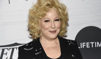 FILE - In this April 5, 2019, file photo Bette Midler attends Variety&#39;s Power of Women: New York in New York. The Kennedy Center Honors is returning in December with a class that includes Motown Records creator Berry Gordy, “Saturday Night Live” mastermind Lorne Michaels and actress-singer Bette Midler. Organizers expect to operate at full capacity, after last year’s Honors ceremony was delayed for months and later conducted under intense COVID-19 restrictions. (Photo by Evan Agostini/Invision/AP, File)