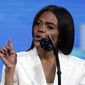 Candace Owens, director of urban engagement for Turning Point USA, speaks at the National Rifle Association Institute for Legislative Action Leadership Forum in Lucas Oil Stadium in Indianapolis. (AP Photo/Michael Conroy, File)