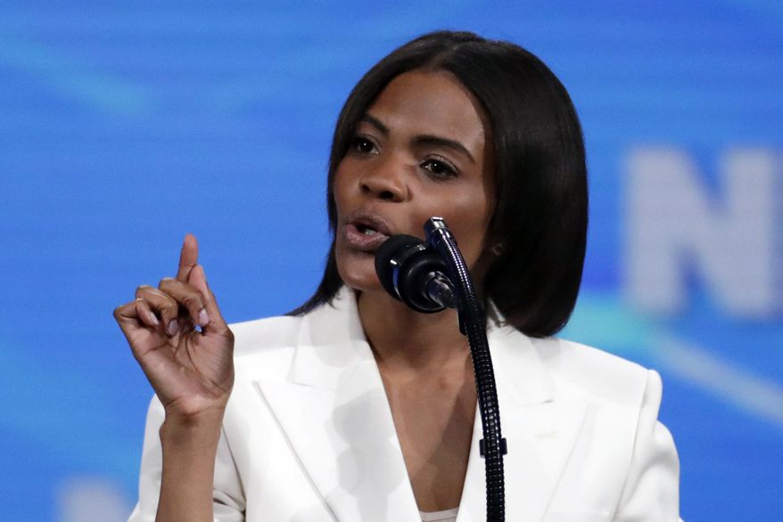 Candace Owens, director of urban engagement for Turning Point USA, speaks at the National Rifle Association Institute for Legislative Action Leadership Forum in Lucas Oil Stadium in Indianapolis. (AP Photo/Michael Conroy, File)