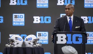 Big Ten Commissioner Kevin Warren speaks during a Big Ten NCAA college football media days press conference, Thursday, July 22, 2021, at Lucas Oil Stadium in Indianapolis. (AP Photo/Doug McSchooler) **FILE**