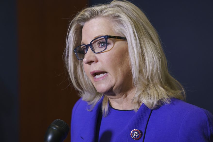 In this May 12, 2021, file photo Rep. Liz Cheney, R-Wyo., speaks to reporters in Washington. (AP Photo/J. Scott Applewhite, File)