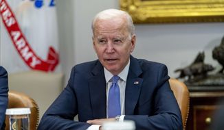 In this file photo, President Joe Biden speaks while meeting with union and business leaders to discuss the Bipartisan Infrastructure Framework, in the Roosevelt Room of the White House in Washington, Thursday, July 22, 2021. (AP Photo/Andrew Harnik)  **FILE**