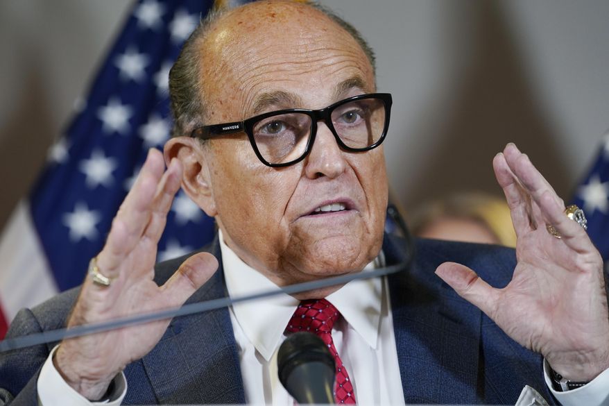 In this Nov. 19, 2020, file photo, former New York Mayor Rudy Giuliani speaks during a news conference at the Republican National Committee headquarters in Washington. (AP Photo/Jacquelyn Martin, File)