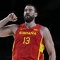 Spain&#39;s Marc Gasol plays against Japan during a men&#39;s basketball preliminary round game at the 2020 Summer Olympics in Saitama, Japan, Monday, July 26, 2021. (AP Photo/Eric Gay)