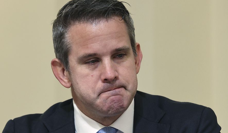 Rep. Adam Kinzinger, R-Ill., gets emotional as he speaks before the House select committee hearing on the Jan. 6 attack on Capitol Hill in Washington, Tuesday, July 27, 2021. (Chip Somodevilla/Pool via AP)