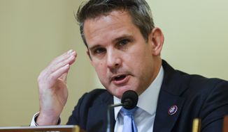Rep. Adam Kinzinger, R-Ill., speaks during a House select committee hearing on the Jan. 6 attack on Capitol Hill in Washington, Tuesday, July 27, 2021. (Jim Bourg/Pool via AP)