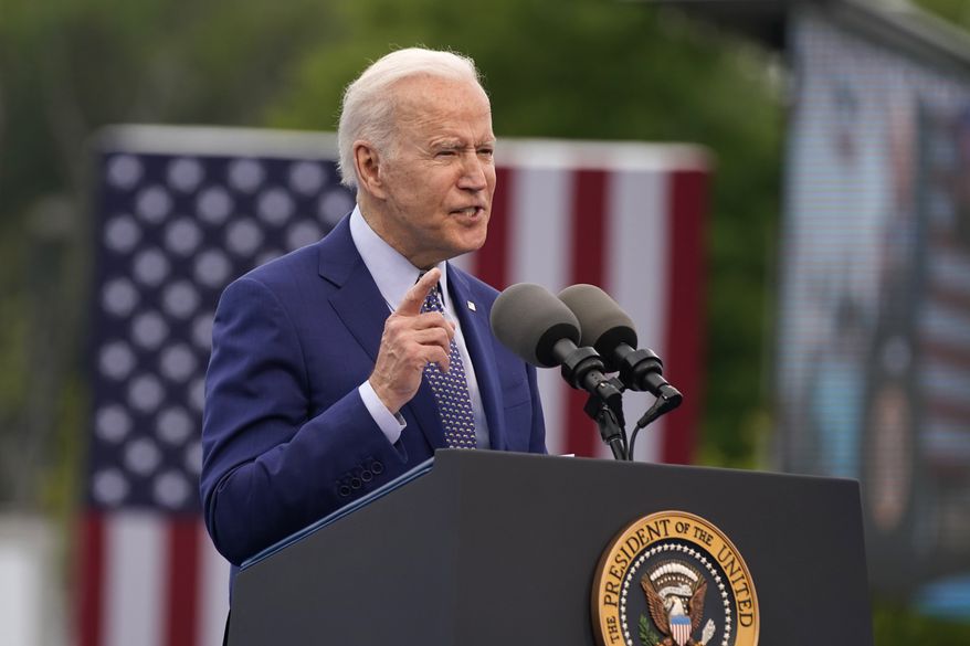President Joe Biden speaks during a rally at Infinite Energy Center, to mark his 100th day in office, Thursday, April 29, 2021, in Duluth, Ga. (AP Photo/Evan Vucci, File)