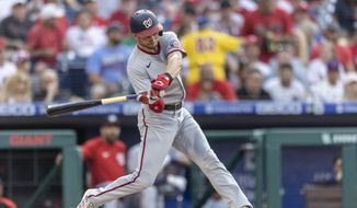 Washington Nationals&#39; Trea Turner (7) in action during a baseball game against the Philadelphia Phillies, Tuesday, July 27, 2021, in Philadelphia. (AP Photo/Laurence Kesterson)  **FILE**