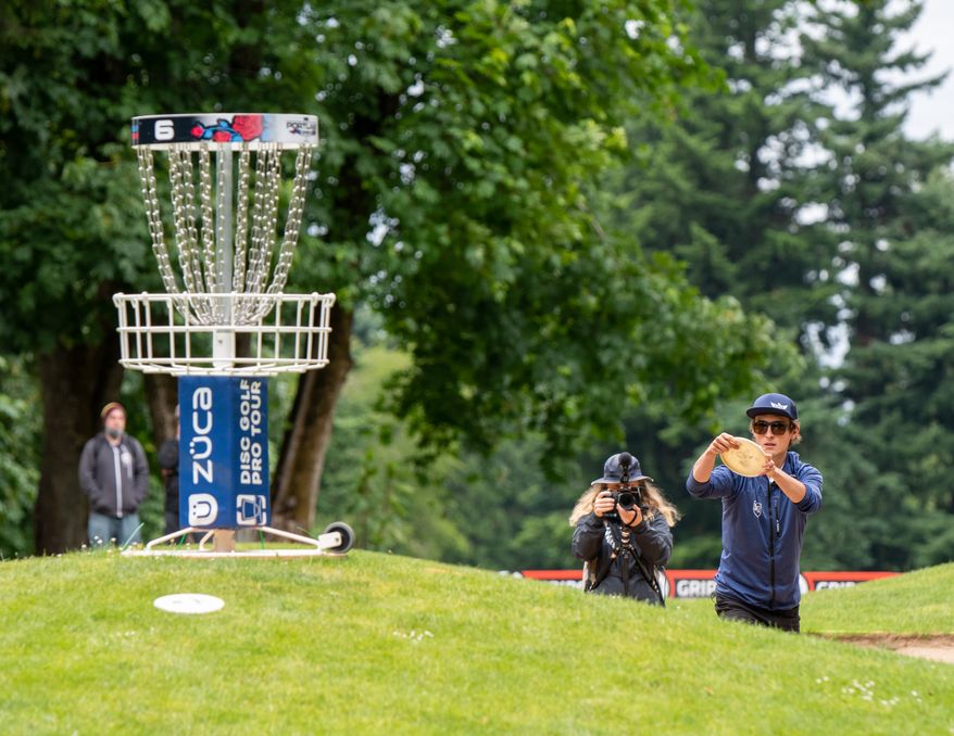 Eagle McMahon playing in last month&#x27;s Portland Open. The Boulder, Colorado, native has won four tournaments this year and has earned more than $200,000 in his young career competing on the fast-growing disc golf circuit. Photo courtesy of the Disc Golf Pro Tour.