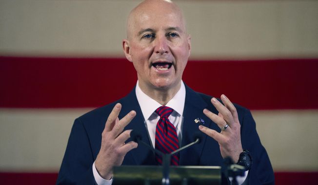 Nebraska Gov. Pete Ricketts speaks Feb. 26, 2021, during a news conference at the Nebraska State Capitol in Lincoln, Neb. (Kenneth Ferriera/Lincoln Journal Star via AP File)