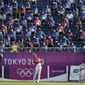 Japan&#39;s Rikuya Hoshino watches his tee shot on the first hole during the first round of the men&#39;s golf event at the 2020 Summer Olympics on Wednesday, July 28, 2021, at the Kasumigaseki Country Club in Kawagoe, Japan. (AP Photo/Matt York)