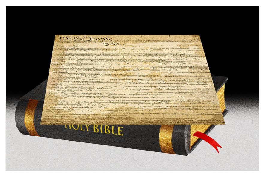 Illustration on the Biblical acknowledgments of the religious founders by Alexander Hunter/The Washington Times