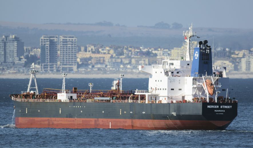 This Jan. 2, 2016 photo shows the Liberian-flagged oil tanker Mercer Street off Cape Town, South Africa. The oil tanker linked to an Israeli billionaire reportedly came under attack off the coast of Oman in the Arabian Sea, authorities said Friday, July 30, 2021, as details about the incident remained few. (Johan Victor via AP)