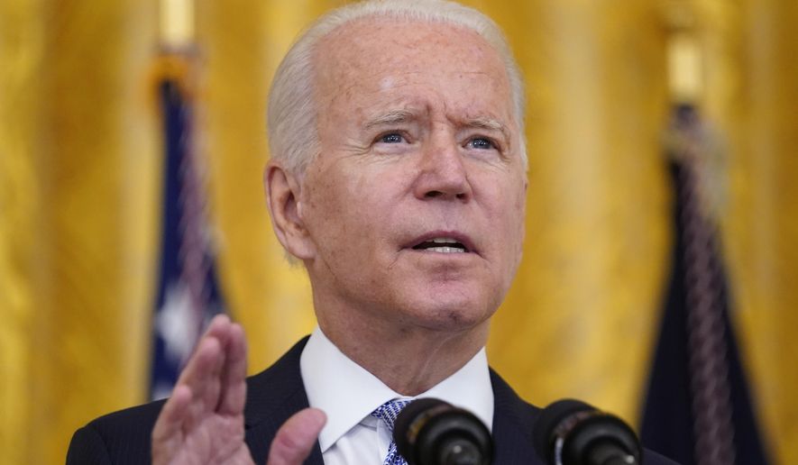 President Joe Biden speaks about COVID-19 vaccine requirements for federal workers in the East Room of the White House in Washington, Thursday, July 29, 2021. (AP Photo/Susan Walsh)