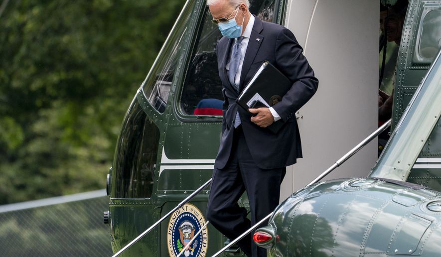 President Joe Biden arrives at the White House in Washington, Monday, Aug. 2, 2021, after spending the weekend at Camp David. (AP Photo/Andrew Harnik)