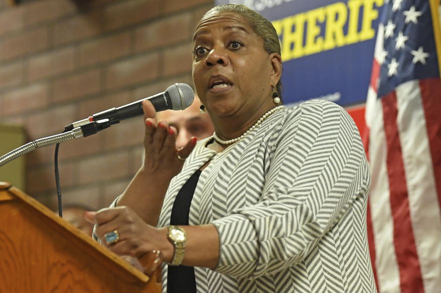 In this Oct. 28, 2020 file photo, Laverne Gore, who is running for election to the U.S. House to represent Ohio's 11th Congressional District speaks during a campaign event in Fairlawn, Ohio. Gore, a business owner, consultant, trainer and community activist, faces Felicia Ross, a self-described “Jane of all trades,” in the Republican primary in Ohio. (AP Photo/David Dermer, File)