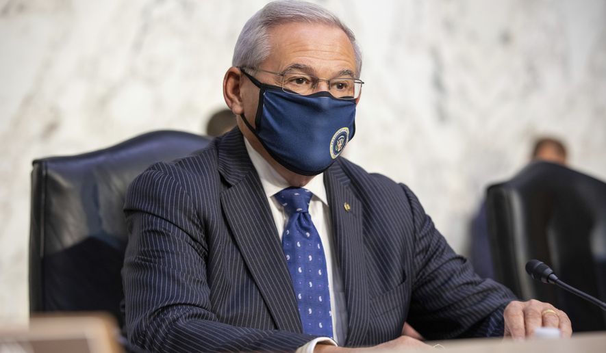 Sen. Bob Menendez, D-N.J., arrives at a Senate Foreign Relations Committee on Capitol Hill in Washington, Wednesday, Aug. 4, 2021. (AP Photo/Amanda Andrade-Rhoades) **FILE**