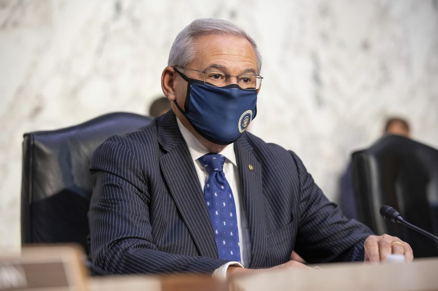Sen. Bob Menendez, D-N.J., arrives at a Senate Foreign Relations Committee on Capitol Hill in Washington, Wednesday, Aug. 4, 2021. (AP Photo/Amanda Andrade-Rhoades) **FILE**